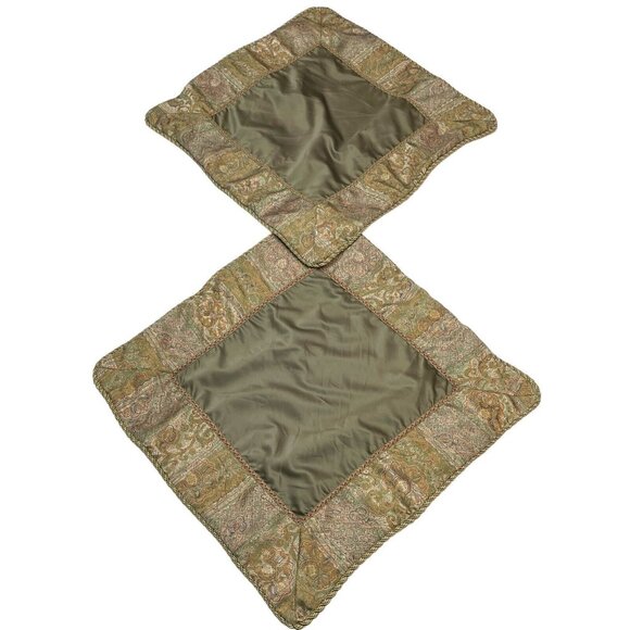 Croscill Home‎ Euro Pillow Shams Green Gold Paisley Pattern Set Of 2 Classic - Picture 1 of 12